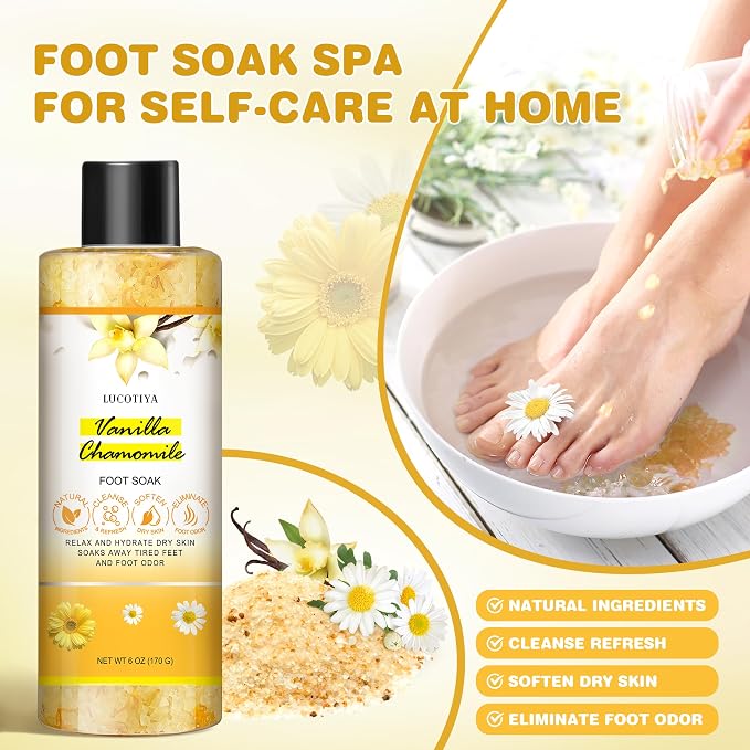 LUCOTIYA Foot Soak Set Pedicure Kit, Vanilla chamomile Foot Soak Salts - Image 2