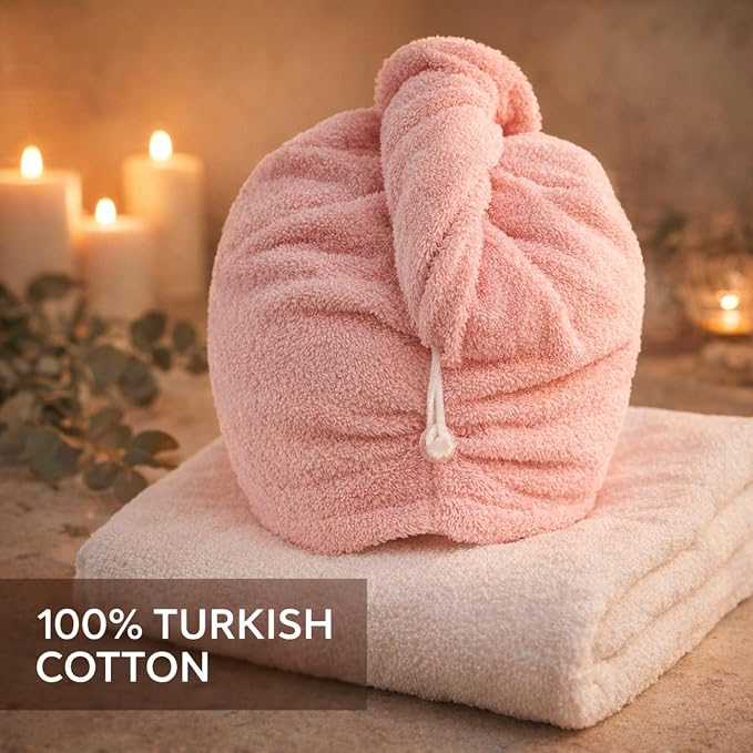 100% Turkish Cotton Hair Towel Wrap 2 Pack – Oeko-TEX Certified Quick Dry Turban - Image 5