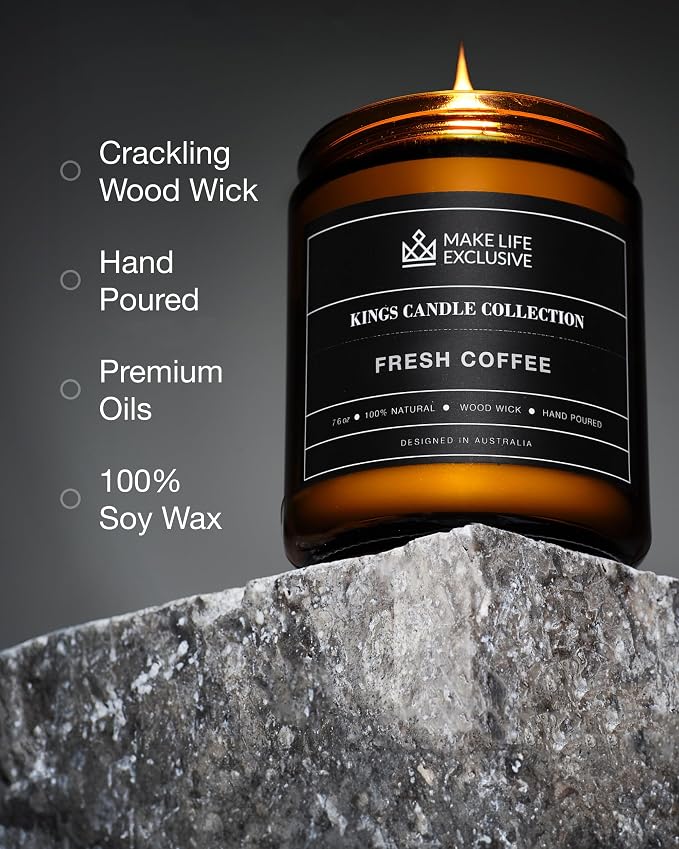 Scented Candles for Men | Fresh Coffee, Smells of Espresso | Wooden Wick - Image 3