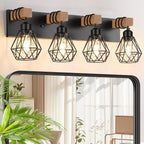 FadimiKoo 4-Light Farmhouse Bathroom Light Fixtures Over Mirror, Rustic Wood by FadimiKoo