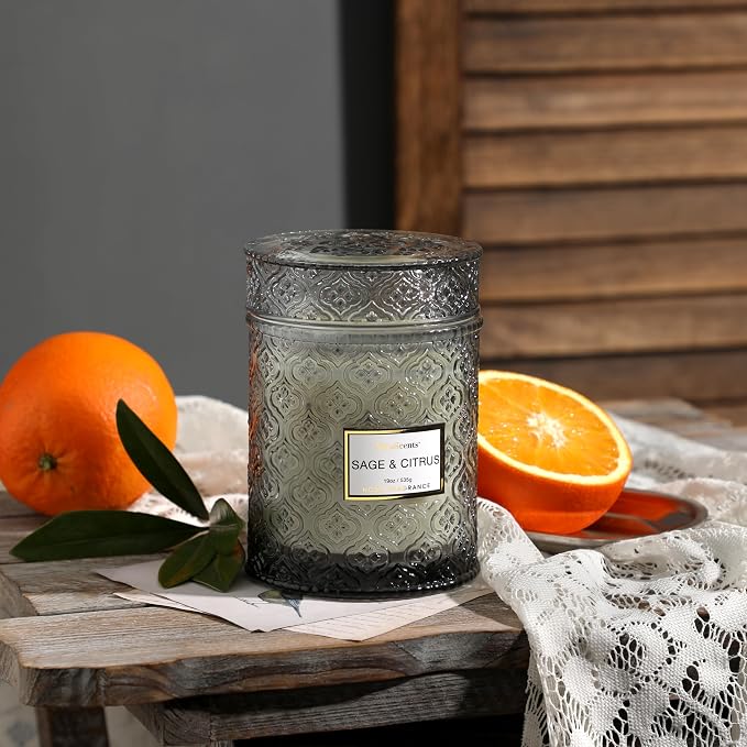 Sage & Citrus Scented Candles, Large Natural Soy Candle, 88 Hours Burning Time - Image 2