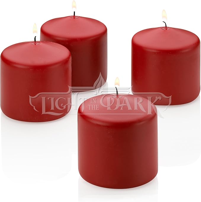 Light In The Dark 4 Red Apple Cinnamon Scented Pillar Candle 3 Inch Tall X 3 by LightInTheDark