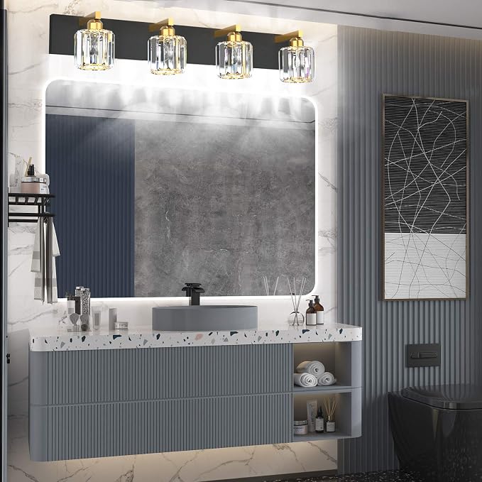 Aipsun Crystal Bathroom Vanity Lighting Black Vanity Light Fixtures Modern - Image 5