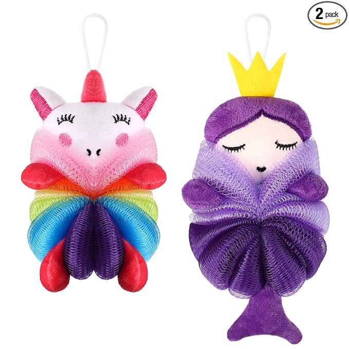Nuenen 2 Pcs Bath Loofahs Kids Toddler Cute Cartoon Bath Sponges Loofah Pouf by Nuenen