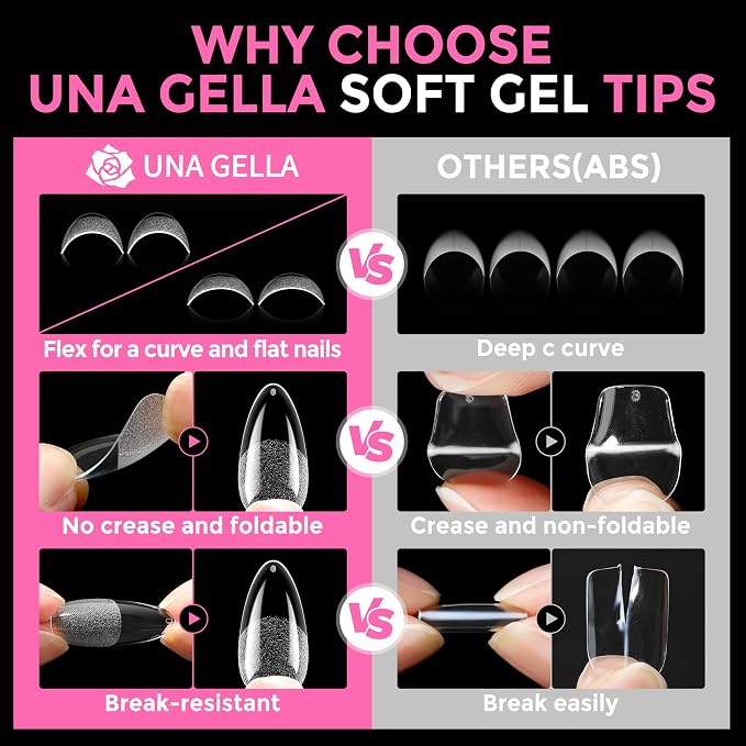 UNA GELLA Almond Nail Tips 216pcs Medium Almond Press on Nails Pre-shape Gel - Image 6
