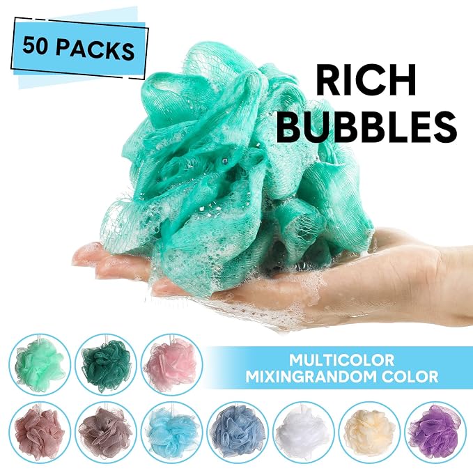 CHENGU 50 Pack Loofah Sponge Bath Sponge Shower Loofah Mesh Shower Ball Bath - Image 3