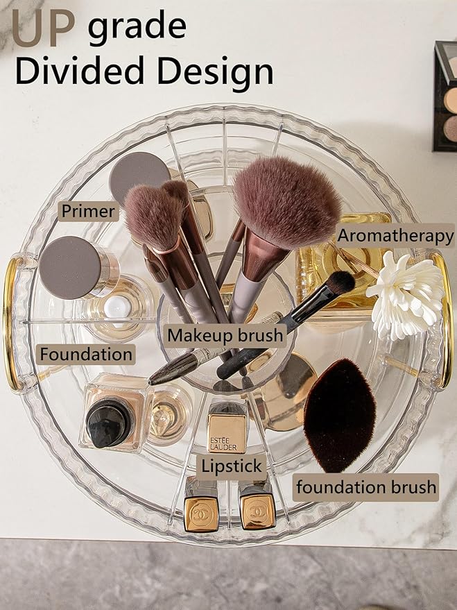 Asayuee 360 Rotating Makeup Organizer, 2 Tier Large Capacity Make Up Organizers - Image 2