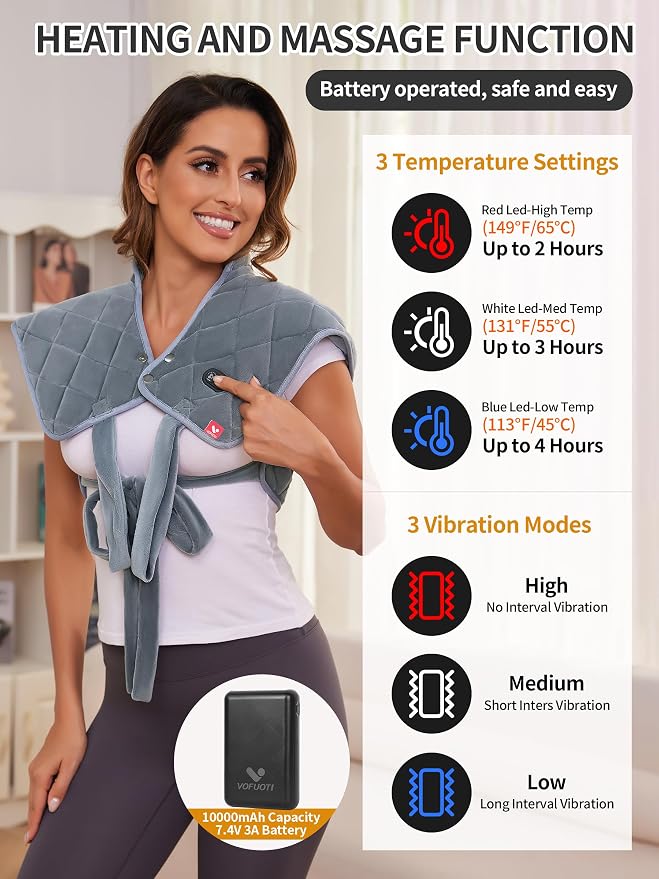 Vofuoti Heating Pad for Neck and Shoulders, Portable Cordless Heating Pad - Image 4