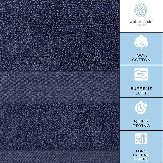 White Classic Luxury Navy Blue Hand Towels - Image 7