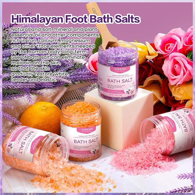 4 Pack Kit Bath Salts for Soaking Himalayan Pink Salt Lavender Orange Rose Pink - Image 2