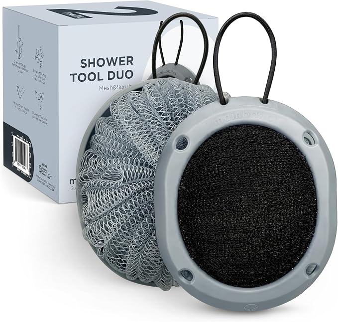 MainBasics Shower Tool Duo 2-1 Shower Loofah Sponge and Exfoliating Body by MainBasics