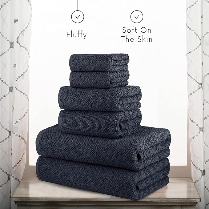 CASA COPENHAGEN Popcorn Textured 6 Pieces Towel Set- Navy Blue, 550 GSM 2 Bath - Image 4