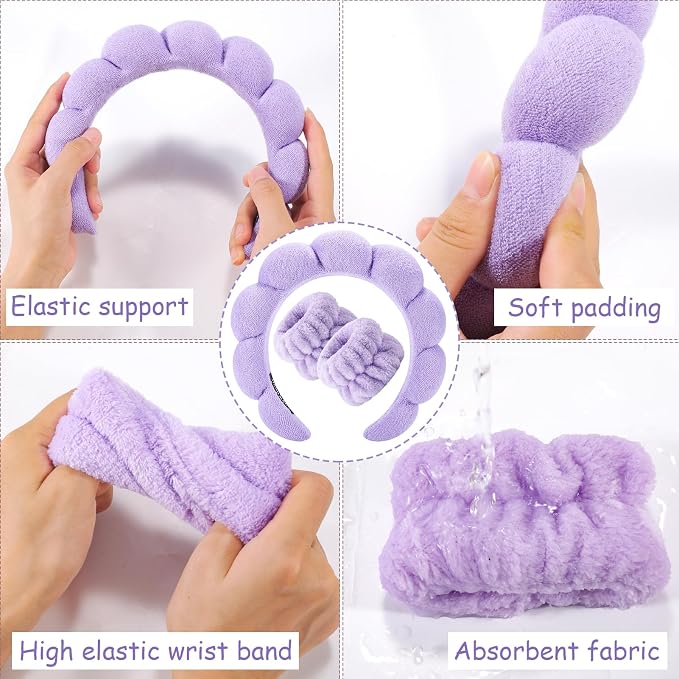 Zkptops Spa Headband for Washing Face Wristband Set Sponge Makeup Skincare - Image 5