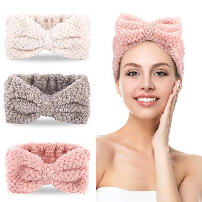 DOOBO 3 Pack Spa Headbands Microfiber Bowtie Headbands by DOOBO