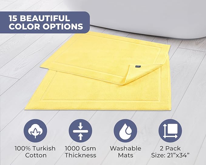 Hawmam Linen Yellow Bath Mats, 21 x 34 inches, Banded Design, Highly Absorbent - Image 3
