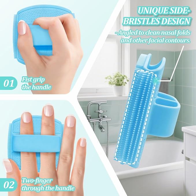 Silicone Bath Glove & Face Scrubber Set 2PCS, 360° Anti-Slip & Hand-fit Body - Image 3