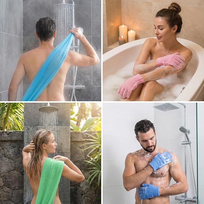 6 Pack African Net Sponge Exfoliating Glove Set, Including 3 Pcs Bath Sponge - Image 7