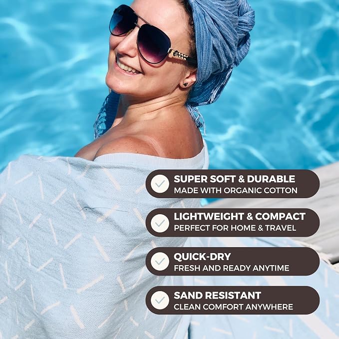 FESHKA Sand Free Turkish Beach Towel Quick Dry Bath Towel All ages, Oversized - Image 2