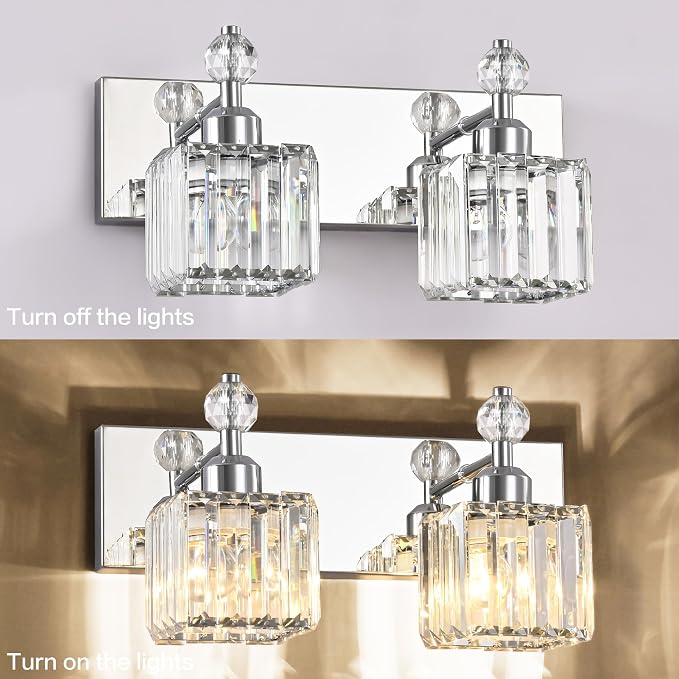 PRESDE Crystal 2 Light Bathroom Vanity Lights Chrom Bathroom Lights Fixtures - Image 6