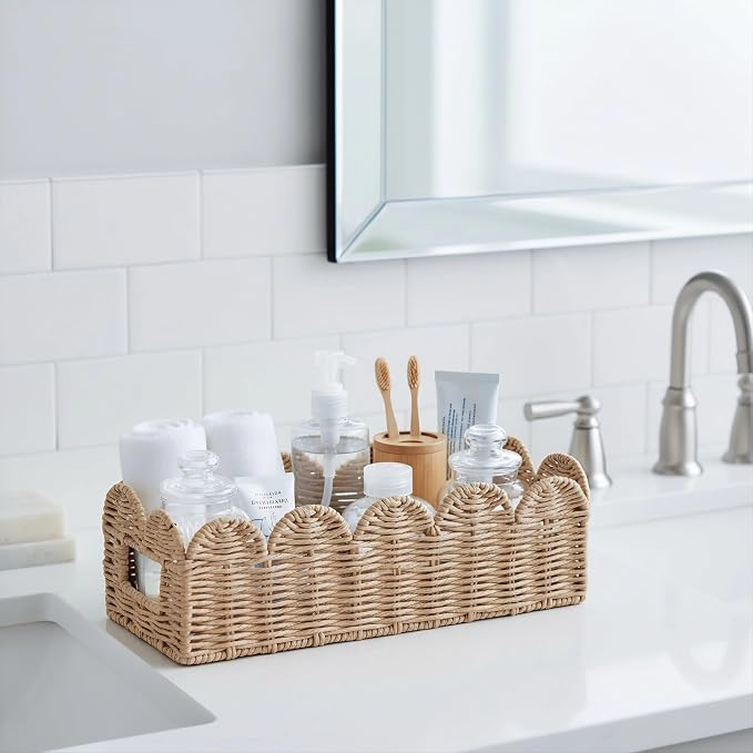Scalloped Khaki Toilet Tank Basket - Image 6