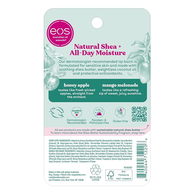 eos Natural Shea Lip Balm, Honey Apple & Mango Melonade, All-Day Moisture - Image 7