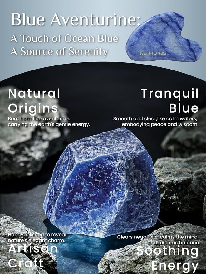 Rena Chris Gua Sha Facial Tools: Natural Blue Aventurine Guasha Tool - Image 3