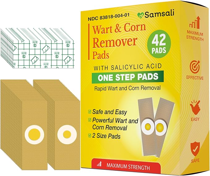 Samsali Wart Corn Remover Pads for Feet: 42 Pack Salicylic Acid Extra Strength by Samsali