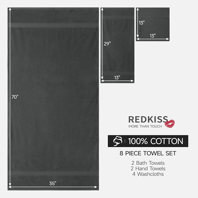 REDKISS Towels 8 Piece Luxury Bath Towel Set, 2 Bath Sheets, 2 Hand Towels - Image 3