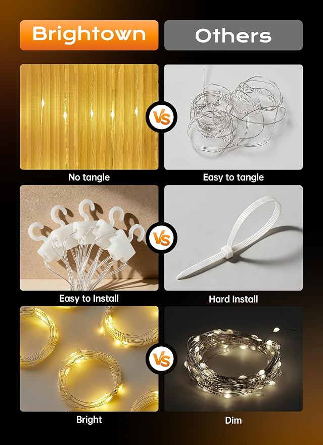 Brightown 180 LED Shower Curtain Lights, 70 Inch Warm White Fairy Lights - Image 6