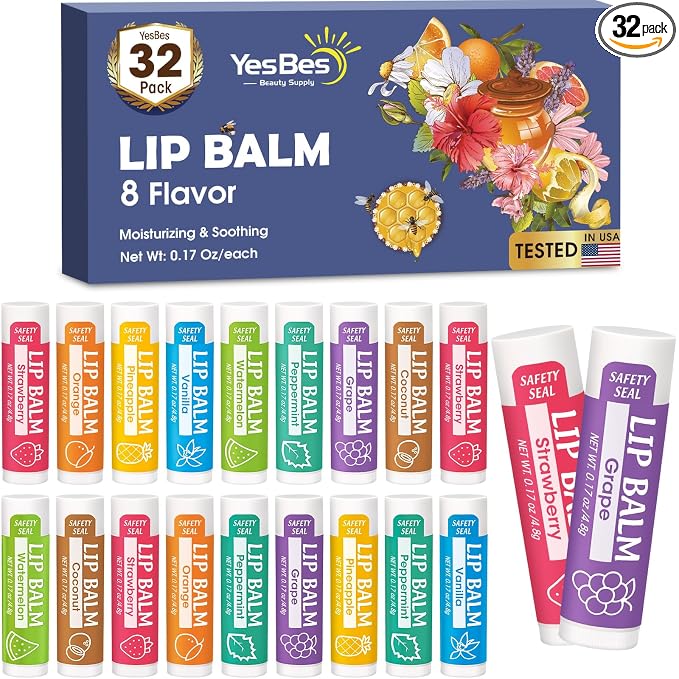 YesBes 32 Pack Lip Balm, Natural Lip Balm Bulk by YesBes