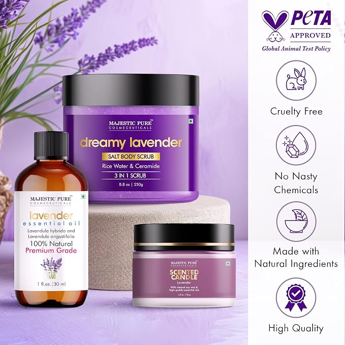 Majestic Pure Lavender Essential Oil & Body Scrub Set | 100% Pure & Natural - Image 3