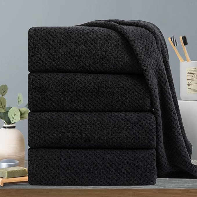 Black Bath Towels Set 35x70 Inches by Hailea