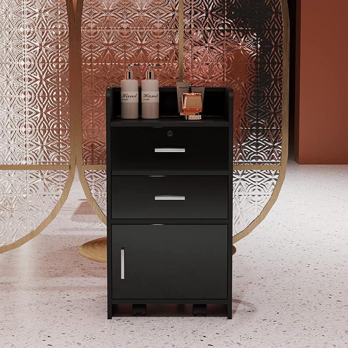 SSLine Modern Salon Station Black Floor Stand Styling Sation Wood Salon Cabinet by SSLine