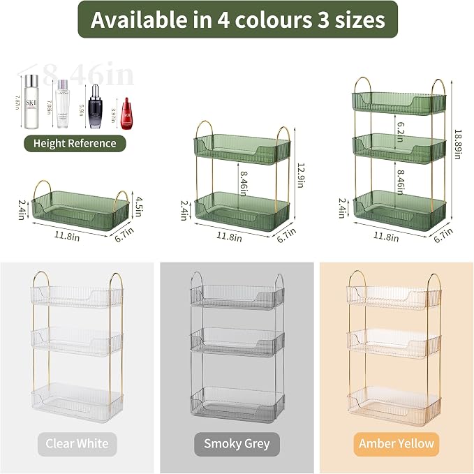 Akinbas 3 Tier Bathroom Organizer Countertop Makeup Perfume Tray Skincare - Image 2
