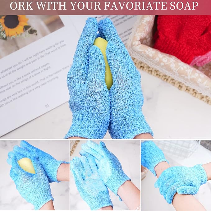 4 Pairs Bath Exfoliating Gloves Scrub, Double Sided Bath Mitts Scrubs - Image 5