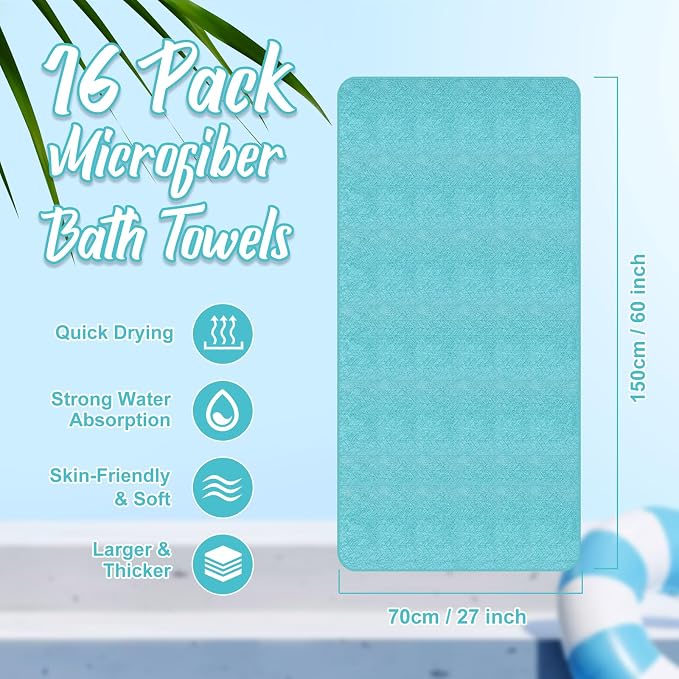 SmoothNovelty 16 Pack Microfiber Bath Towels Bulk 27'' x 60'' Oversized Size - Image 2
