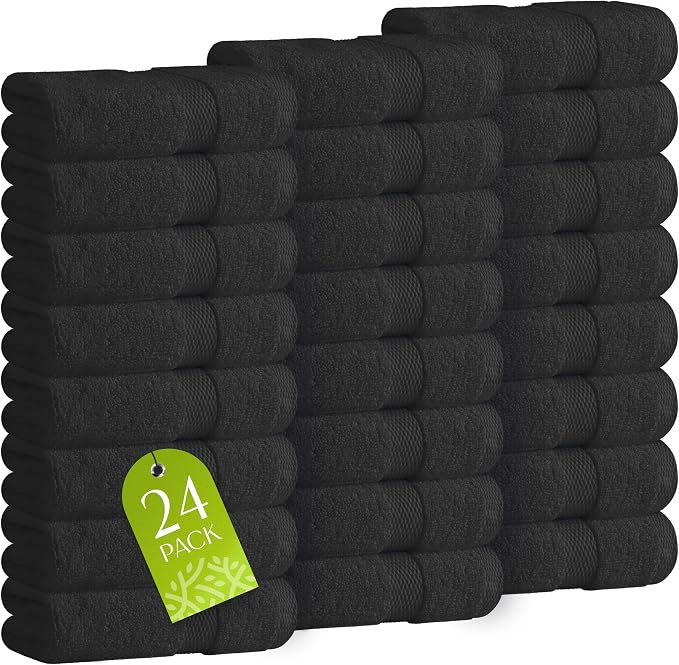 White Classic Wealuxe Black Washcloths 24 Pack by WhiteClassic