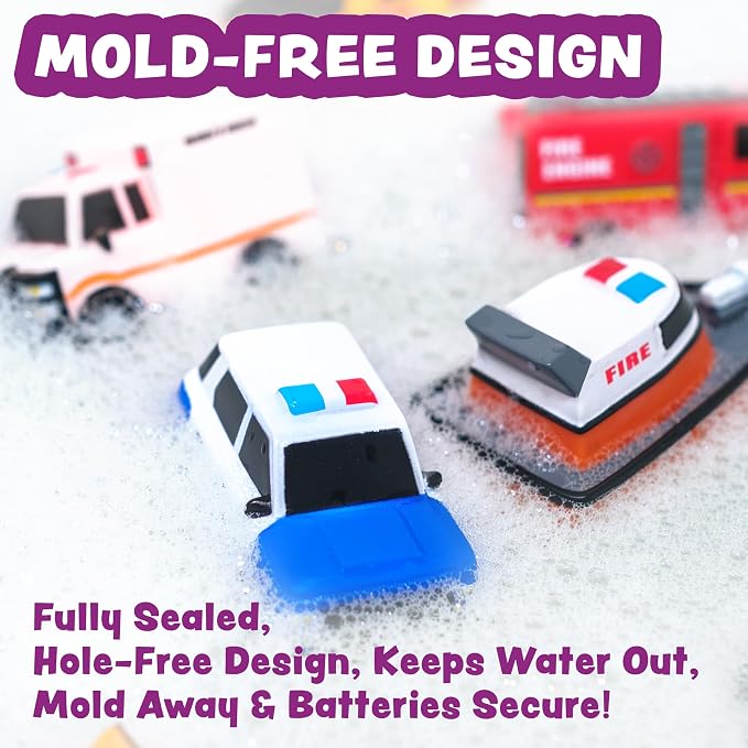 Tub Works® Emergency™ Cars Light Up Bath Toys, 12 Pack | Water-Activated Light - Image 6
