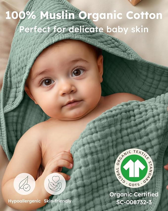 Yoofoss Hooded Baby Towels for Newborn 2 Pack 100% Muslin Organic Cotton Baby - Image 2