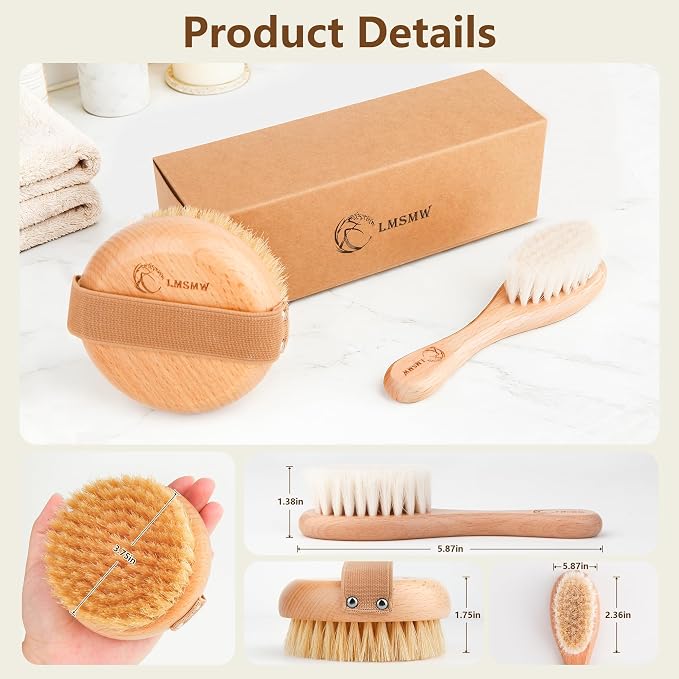 Dry Brushing Body Brush Set for Body and Face, Boar Bristle Body Scrub Brush - Image 3