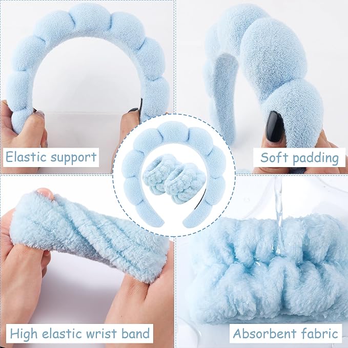 Zkptops Spa Headband for Washing Face Wristband Set Sponge Makeup Skin Care - Image 5