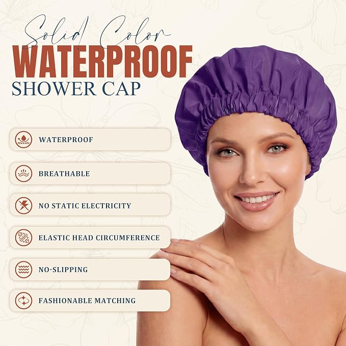 Reusable Shower Cap for Women, Large Waterproof Shower Bonnet - Image 2