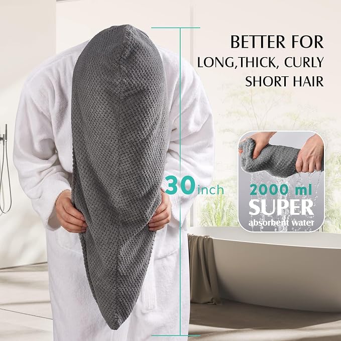 YFONG 3 Pack Large Microfiber Hair Towel Wrap, Thick Hair, Super Absorbent Hair - Image 4