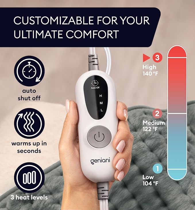 GENIANI Electric Heating Pad for Back Pain & Cramps Relief, Electric Throw - Image 5