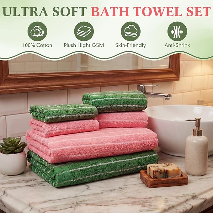 6 Pcs Large Bath Towels Set 28x55 Inch Soft Cotton Towels - Image 3