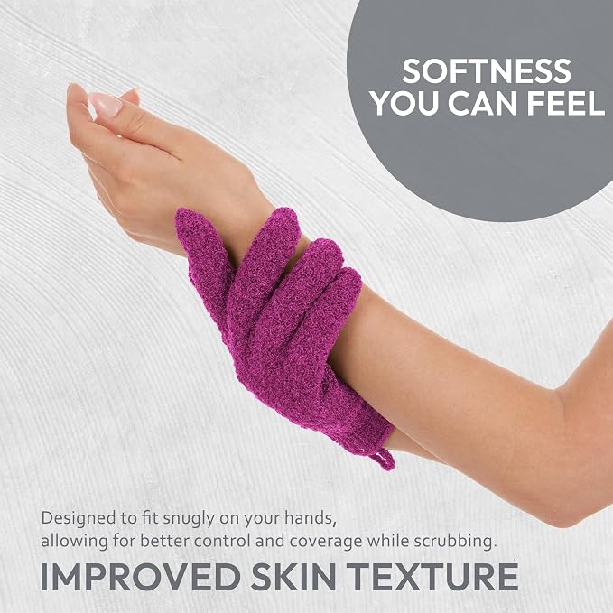 4 Pairs Exfoliating Gloves, 100% Nylon, Dual Texture Body Scrub - Image 2