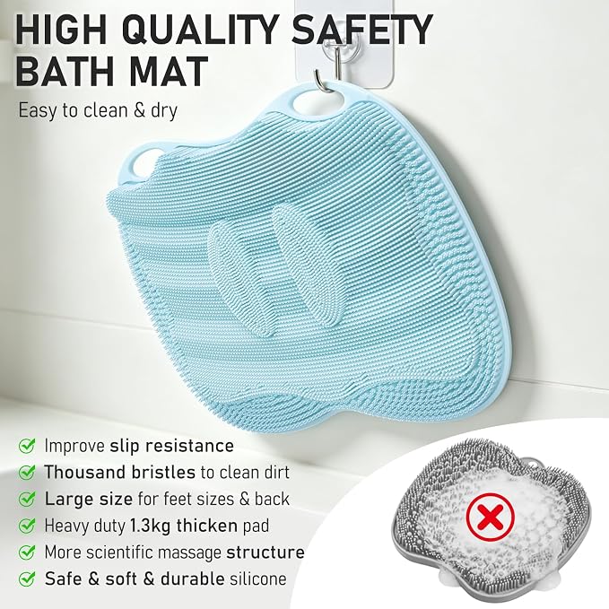 XL Shower Foot Scrubber Mat, Silicone Feet Massage Scrubber in Shower Clean - Image 6