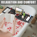 Foldable Bathtub Caddy Tray for Tub, Bamboo Expandable Bath Table Trays - Image 4
