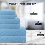 CASA COPENHAGEN Wave Textured 6 Pieces Towel Set- Dusty Blue, 550 GSM 2 Bath - Image 4