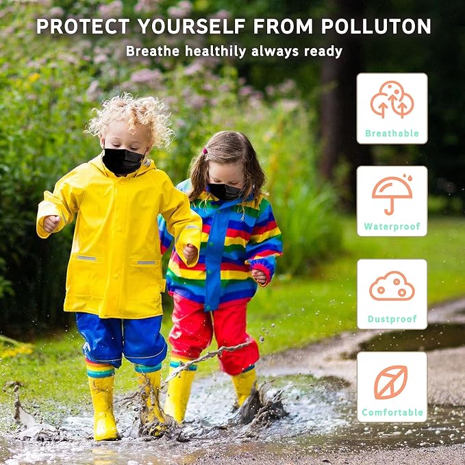 akgk 100Pcs Kids Disposable Face Mask Protective Childrens Black Safety Masks - Image 5